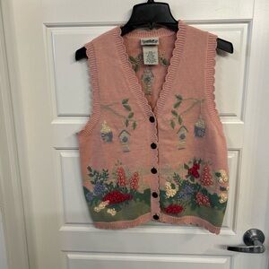 Vintage Pink Cotton Embroidery vest size M